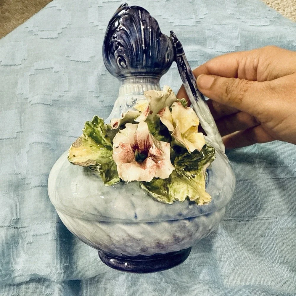 Austria Handmade Vase chips to flowers and leaves as‎ is